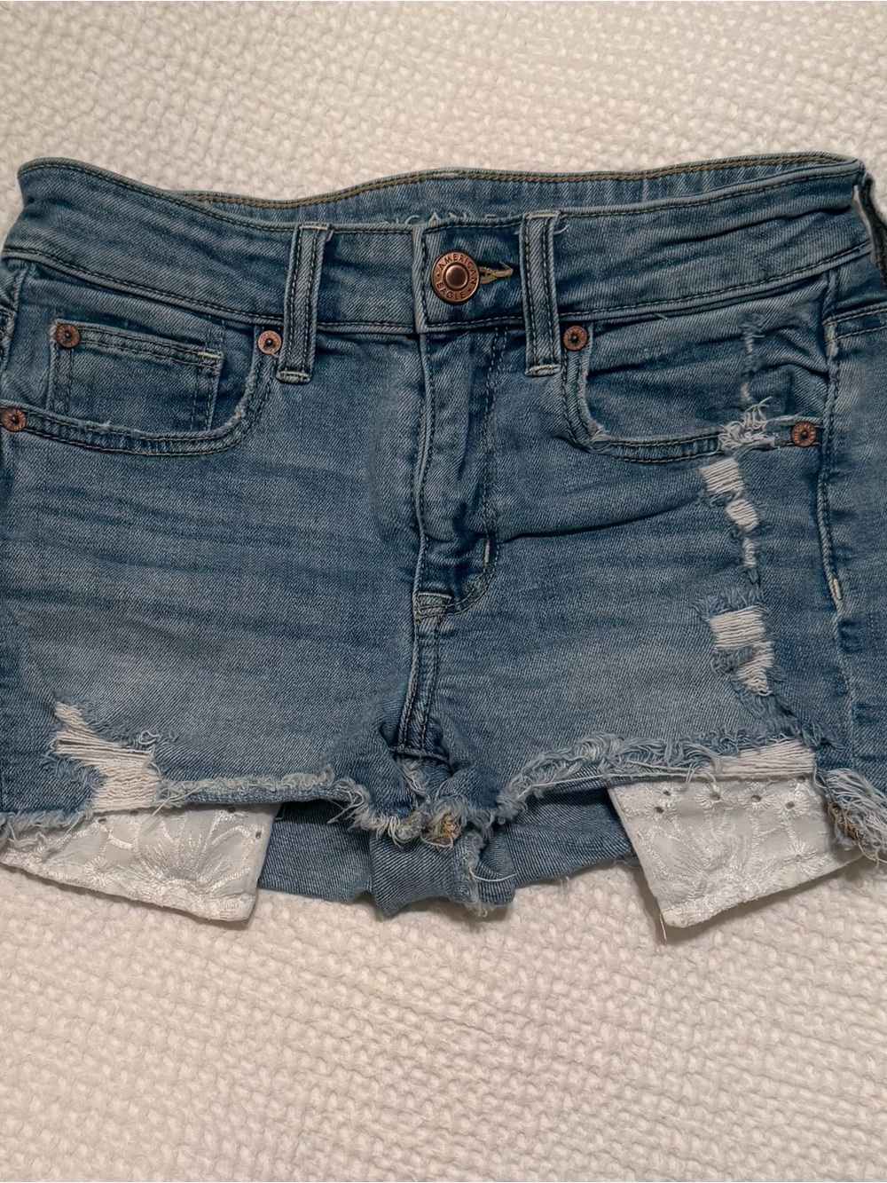 American Eagle | Distressed Denim Shorts with pocket detail | Size = 2